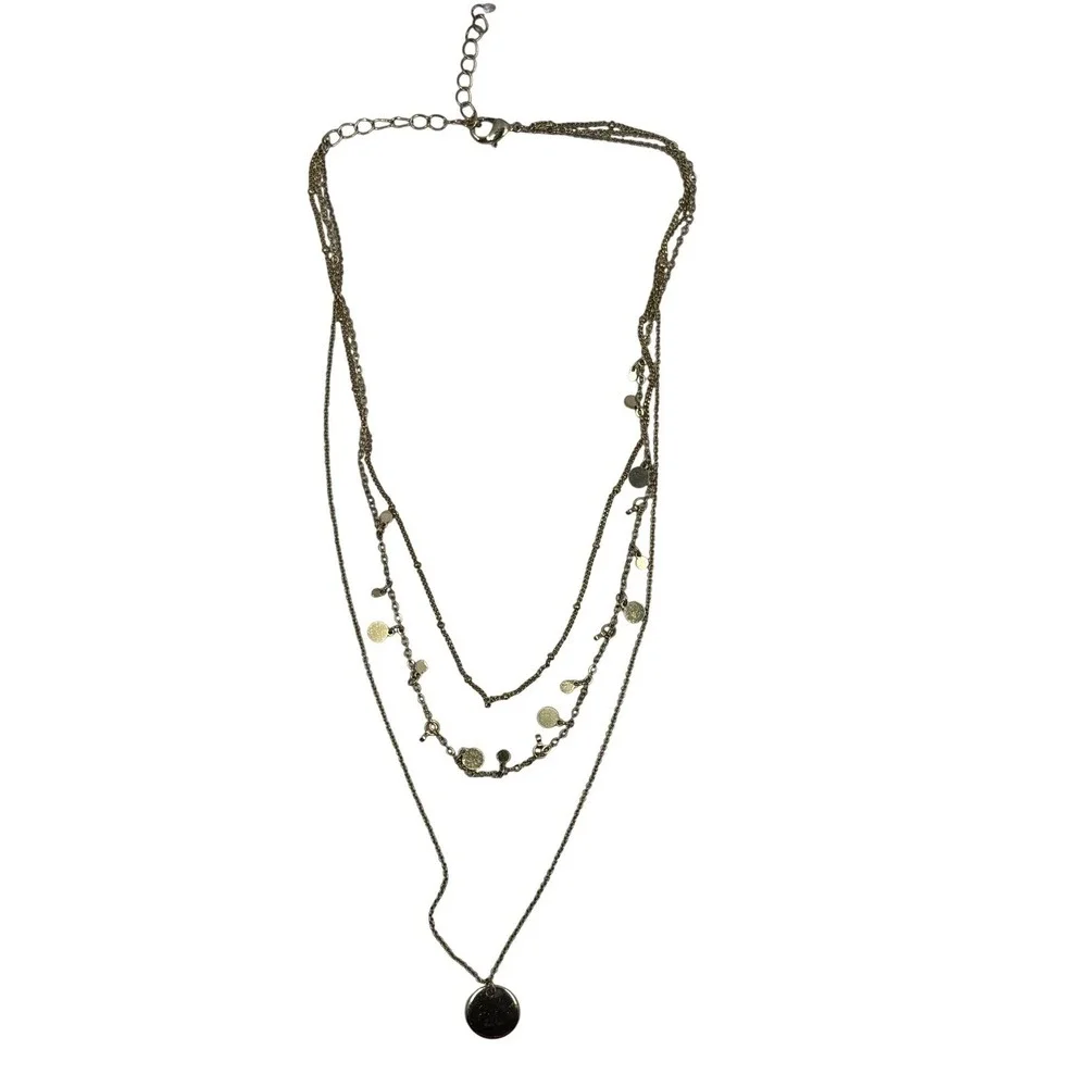 3 Layered Disc Pendant Necklace Gold Tone Chain Women Fashion Jewelry